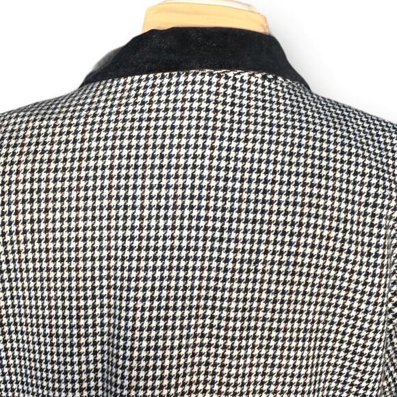 Vintage 90s Oversized Black White Blazer Jacket Houndstooth Velvet Collar Wool - Picture 4 of 8